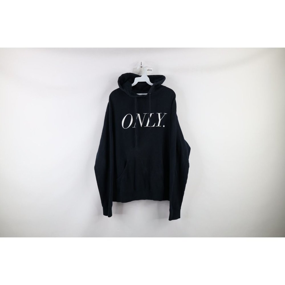Only NY Mens Medium Distressed Streetwear Spell Out Hoodie Sweatshirt Navy Blue